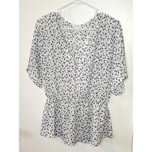 Sienna Sky White & Blue Floral Blouse Sz Large
